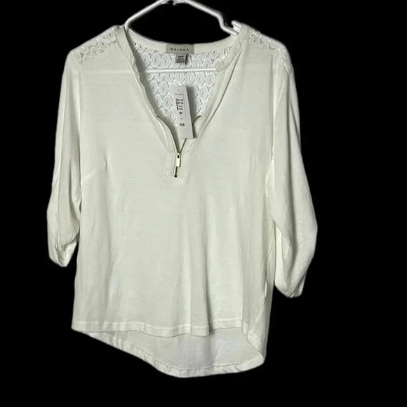 NWT Majora 100 Cotton,quarter front zip t shirt material ,blouse  .Tie roll cuff - Picture 1 of 11